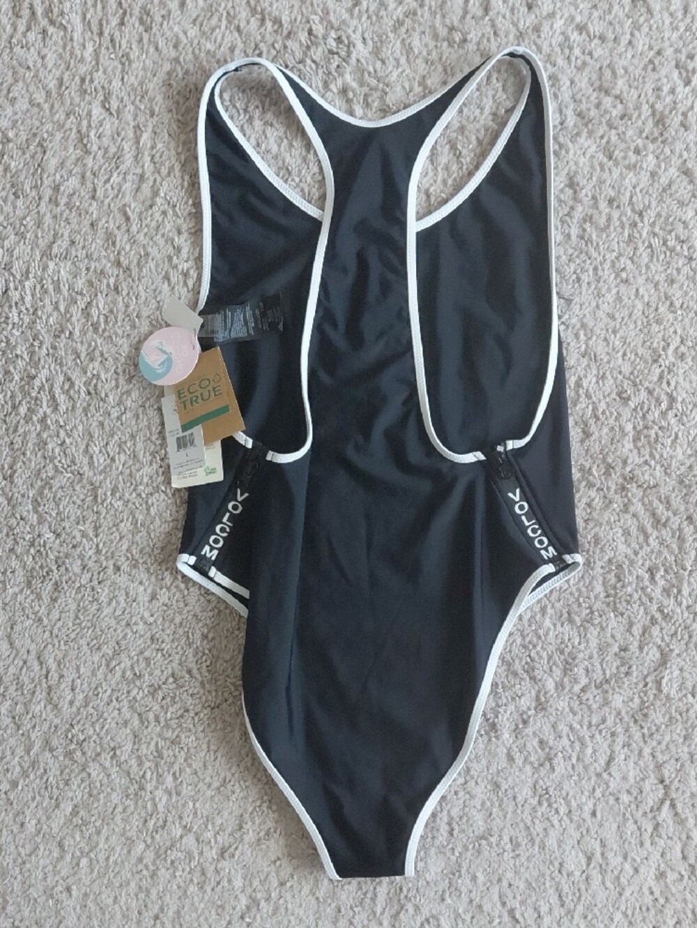 Volcom Black One-Piece Swimsuit with White Trim - Picture 3 of 4